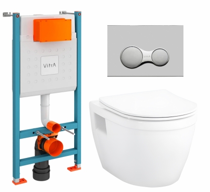 Комплект 3 в 1 инсталляция VitrA V-Fix Core + Унитаз подвесной Enio Bolo EN8350034 + кнопка хром матовый