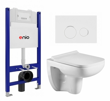 Комплект 3 в 1 инсталляция Enio Tecnico 50 EN8050050 + Подвесной унитаз WeltWasser Kehlbach 004 GL-WT + кнопка белая, окантовка хром Rotondo