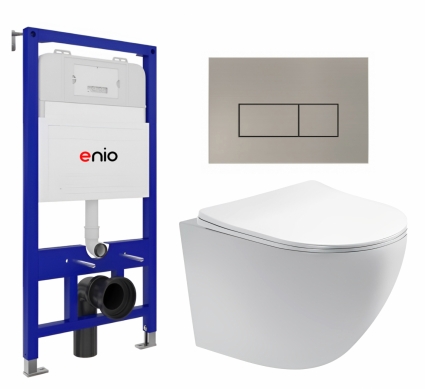 Комплект 3 в 1 инсталляция Enio Tecnico 52 EN8050052 + Унитаз подвесной Акватек Европа AQ1900-00 + кнопка матовая нержавеющая сталь Rettangolo