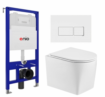 Комплект 3 в 1 инсталляция Enio Tecnico 52 EN8050052 + Унитаз подвесной WeltWasser Nesenbach 004 GL-WT + кнопка белая, окантовка хром Rettangolo