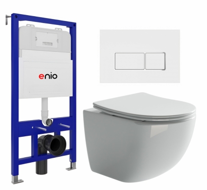 Комплект 3 в 1 инсталляция Enio Tecnico 52 EN8050052 +  Унитаз подвесной Ceramica Nova Forma CN3009 + кнопка белая, окантовка хром Rettangolo