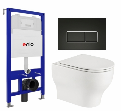 Комплект 3 в 1 инсталляция Enio Tecnico 52 EN8050052 + Подвесной унитаз WeltWasser Erlenbach 004 GL-WT + кнопка черная матовая, окантовка хром Rettangolo