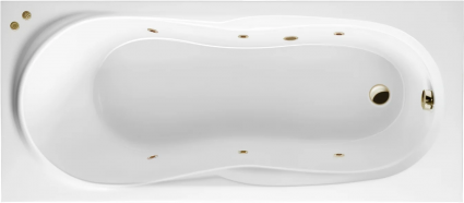 Акриловая ванна Excellent Sekwana Soft 170x75 см, белая, с гидромассажем/джакузи, с каркасом, встраиваемая, со сливом-переливом, фурнитура бронза