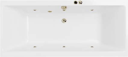 Акриловая ванна Excellent Pryzmat Slim Soft 160x75 см, белая, с гидромассажем/джакузи, с каркасом, встраиваемая, со сливом-переливом, фурнитура бронза