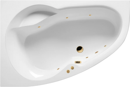 Угловая ванна акриловая Excellent Newa Soft L 160x95 см, белая, с гидромассажем/джакузи, левая, с каркасом, встраиваемая, с сиденьем, со сливом-переливом, фурнитура золото