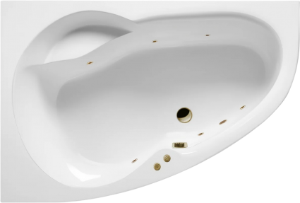 Угловая ванна акриловая Excellent Newa Soft L 160x95 см, белая, с гидромассажем/джакузи, левая, с каркасом, встраиваемая, с сиденьем, со сливом-переливом, фурнитура бронза