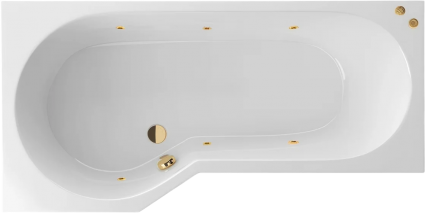 Угловая ванна акриловая Excellent Be Spot Soft L 160x80 см, белая, с гидромассажем/джакузи, левая, с каркасом, встраиваемая, со сливом-переливом, фурнитура золото
