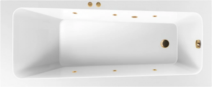 Акриловая ванна Excellent Ava Soft 160x70 см, белая, с гидромассажем/джакузи, с каркасом, встраиваемая, со сливом-переливом, фурнитура золото
