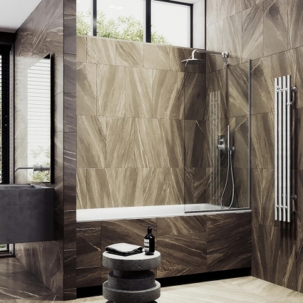 Шторка на ванну Maybahglass MGV-144-5у, 64x140, профиль матовый хром, стекло прозрачное