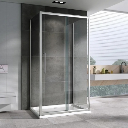 Душевой уголок Abber Schwarzer Diamant AG30140H-S75-S75 140x75, профиль хром, стекло прозрачное