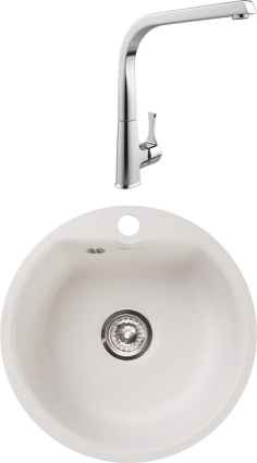Комплект Мойка кухонная GranFest Smart SM 435 белый + Смеситель MEGA Mega MG-SUN03
