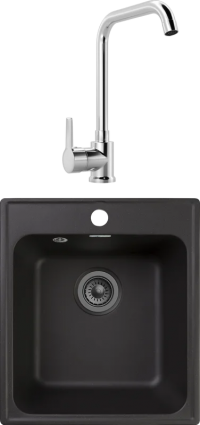 Комплект Мойка кухонная GranFest Quarz Z17 черный + Смеситель MEGA Ege MG-PL10 хром