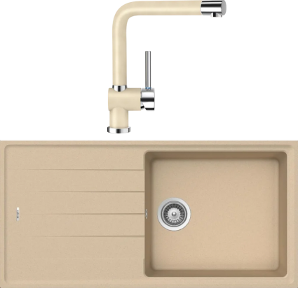 Комплект Мойка кухонная Schock Element 60D Large Cristalite лунный камень + Смеситель Cristalite Piega лунный камень