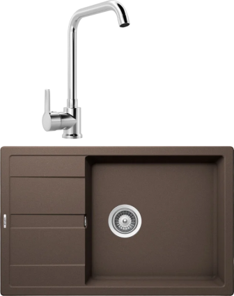 Комплект Мойка кухонная Schock Optima 60D Max Cristalite мокка + Смеситель MEGA Ege MG-PL10 хром
