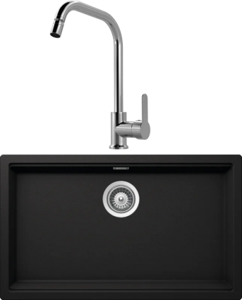 Комплект Мойка кухонная Schock Lahti 80 Cristalite неро + Смеситель MEGA City MG- ZRV104 хром