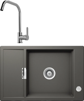 Комплект Мойка кухонная Schock Eton 60D Small Cristadur серебристый камень + Смеситель MEGA City MG- ZRV104 хром