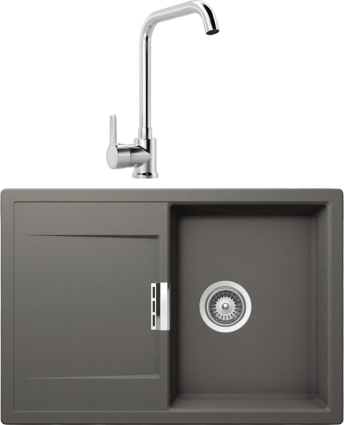 Комплект Мойка кухонная Schock Eton 45D Cristadur серебристый камень + Смеситель MEGA Ege MG-PL10 хром