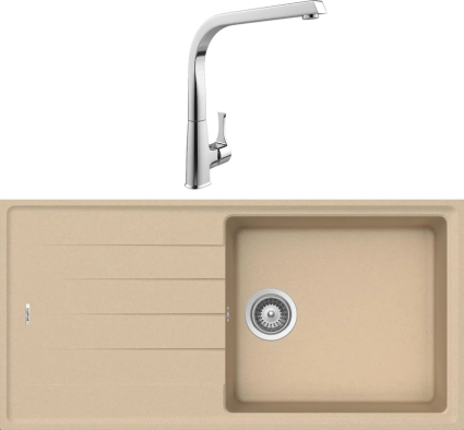 Комплект Мойка кухонная Schock Element 60D Large Cristalite лунный камень + Смеситель MEGA Mega MG-SUN03