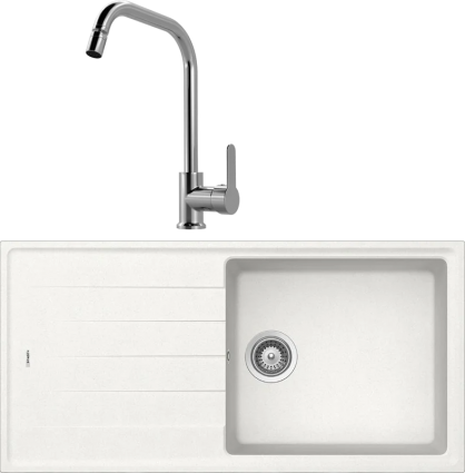 Комплект Мойка кухонная Schock Element 60D Large Cristalite альпина + Смеситель MEGA City MG- ZRV104 хром