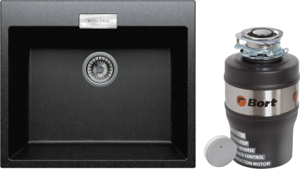 Комплект Мойка кухонная Tolero Loft TL-580 уголь + Измельчитель Bort Alligator Mega