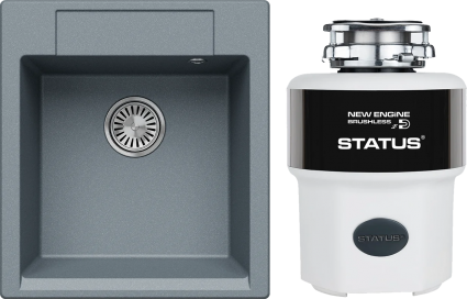 Комплект Мойка кухонная Tolero Classic R-117 грей + Измельчитель Status Next 400