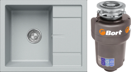 Комплект Мойка кухонная Tolero Classic R-107 платина + Измельчитель Bort Titan Max Power