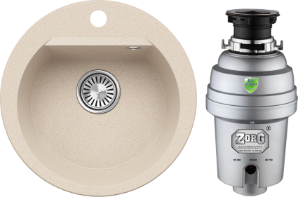 Комплект Мойка кухонная Polygran Atol 854758 кремовая + Измельчитель Zorg Inox D ZR-56 D