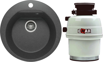 Комплект Мойка кухонная Polygran Atol 678897 черная + Измельчитель Emar ATC-WZB390A