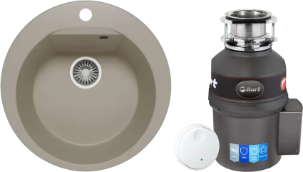 Комплект Мойка кухонная Polygran Atol 627437 серая + Измельчитель Bort Titan 9000
