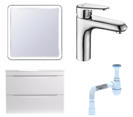 Комплект: Мебель для ванной Style Line Бергамо Мини 70 Люкс Plus + Смеситель Lemark Point LM0306C + Сифон АниПласт