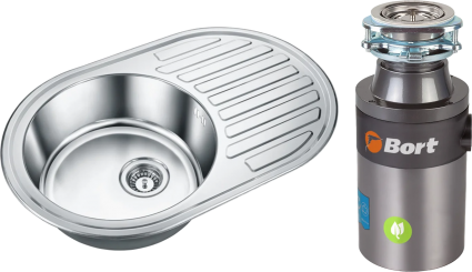 Комплект Мойка кухонная Emar Steel 7750 + Измельчитель Bort Titan 4000 Control