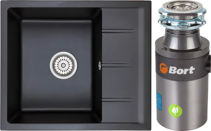 Комплект Мойка кухонная Emar Quartz EMQ-1580.Q Оникс + Измельчитель Bort Titan 4000 Plus