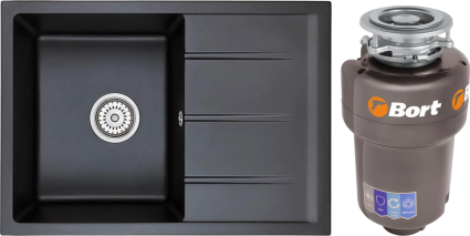 Комплект Мойка кухонная Emar Quartz EMQ-1700.Q Оникс + Измельчитель Bort Titan Max Power FullControl