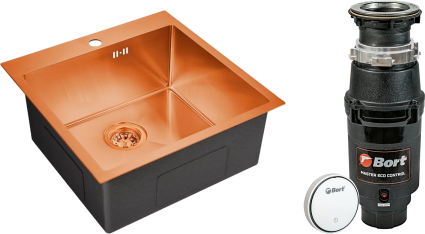Комплект Мойка кухонная Emar PVD EMB-116 PVD Nano Coppery + Измельчитель Bort Master Eco Control