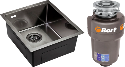 Комплект Мойка кухонная Emar PVD EMB-130 PVD Nano Dark + Измельчитель Bort Titan Max Power FullControl