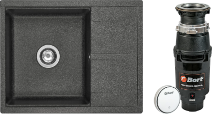 Комплект Мойка кухонная Акватон Делия 65 графит + Измельчитель Bort Master Eco Control