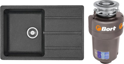 Комплект Мойка кухонная Акватон Аманда графит + Измельчитель Bort Titan Max Power FullControl