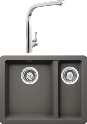 Комплект Мойка кухонная Schock Soho 700986U 60 Plus (N-150) Cristadur серебристый камень + Смеситель MEGA Mega MG-SUN03