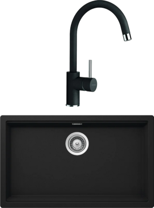Комплект Мойка кухонная Schock Lahti 80 Cristalite оникс + Смеситель Cristalite Plutos-D выдвижной излив, оникс