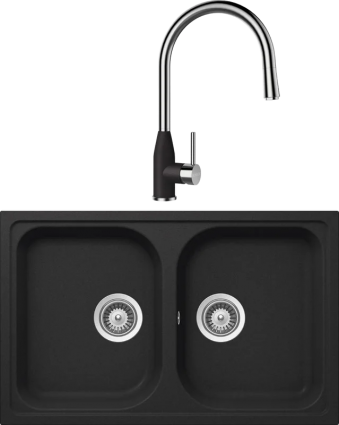 Комплект Мойка кухонная Schock Formhaus 80 Cristalite оникс + Смеситель Cristalite Kavus-D выдвижной излив, оникс