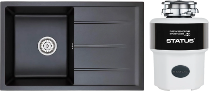 Комплект Мойка кухонная Emar Quartz EMQ-1800.Q Оникс + Измельчитель Status Next 400