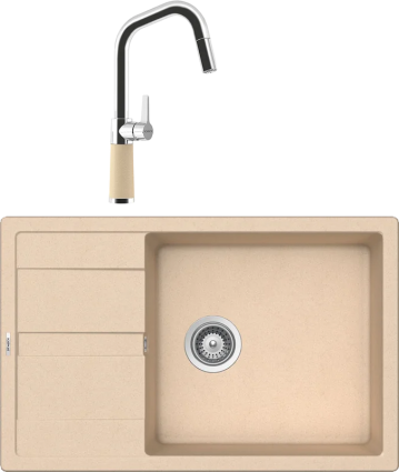 Комплект Мойка кухонная Schock Optima 60D Max Cristalite лунный камень + Смеситель Cristalite SC-530-D выдвижной излив, лунный камень