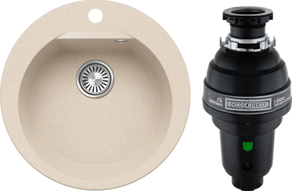 Комплект Мойка кухонная Polygran Atol 854796 кремовая + Измельчитель Bone Crusher BC 1000-AS