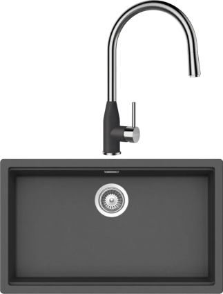 Комплект Мойка кухонная Schock Lahti 701052U 80 Cristalite баварский камень + Смеситель Cristalite Kavus-D выдвижной излив, баварский камень