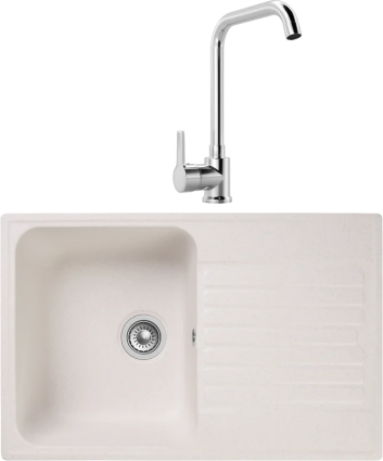Комплект Мойка кухонная GranFest Quarz Z78 белый + Смеситель MEGA Ege MG-PL10 хром