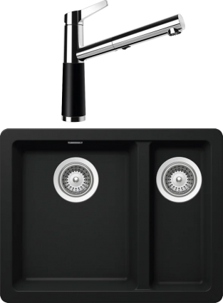 Комплект Мойка кухонная Schock Soho 700663U 60 Plus (N-150) Cristadur пуро + Смеситель Cristadur SC-510-D выдвижной излив, пуро