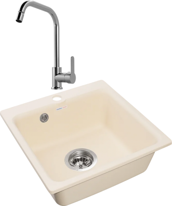 Комплект Мойка кухонная GranFest Smart SM 430 бежевая + Смеситель MEGA City MG- ZRV104 хром