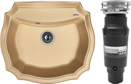 Комплект Мойка кухонная Florentina Эмилия 640 бежевая + Измельчитель Bone Crusher BC 910-SL-Slim Line