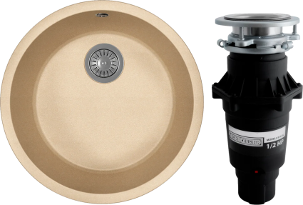 Комплект Мойка кухонная Florentina Вега Зеро бежевая + Измельчитель Bone Crusher BC 810-SL Slim Line