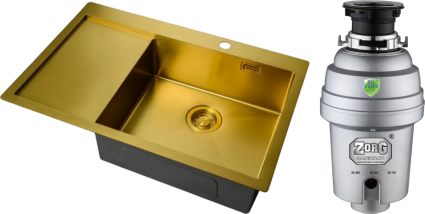 Комплект Мойка кухонная Zorg Light ZL R 780510-R BRONZE + Измельчитель Inox D ZR-56 D
